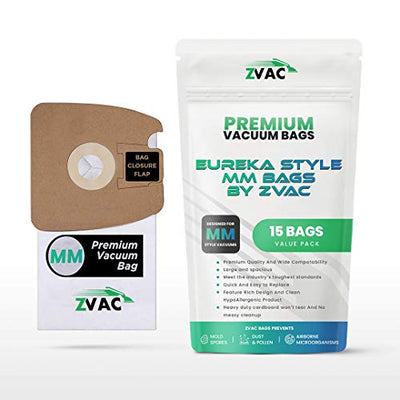 15 Eureka Style MM Micro-lined Mighty Mite & Sanitaire Allergen Filtration Vacuum Cleaner Bags; Similar to Eureka Part # 60297A , 60295, 60296, 60297, 60295B; By ZVac