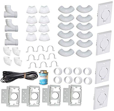 ZVac Universal Central Vacuum 4 Inlet Installation Kit Pre-Packaged with Wall Plates, Elbows, Brackets, Couplers, Sweep Ts, Pipe Straps Compatible with Central Vacuum Systems NuTone, Beam & More