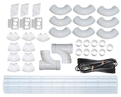 ZVac Central Vacuum Pipe & Inlet Installation Kit with 75 Feet of Pipes & Wires Pre-Packaged with Wall Plates, Elbows, Brackets, Couplers & Sweep Ts Compatible with Central Vacuum NuTone, Beam & More