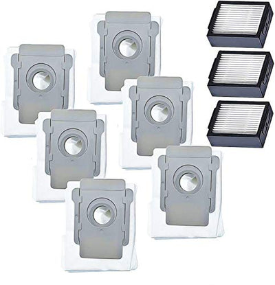 ZVac iRobot Roomba Replacement Parts - Compatible with i7, i7+, S9, S9+, E5, and E6 Vacuum Cleaner Series - 6-Pack HEPA Disposable Dust Bags with 3 High-Efficiency Filters for Parts 4640235, 4639161