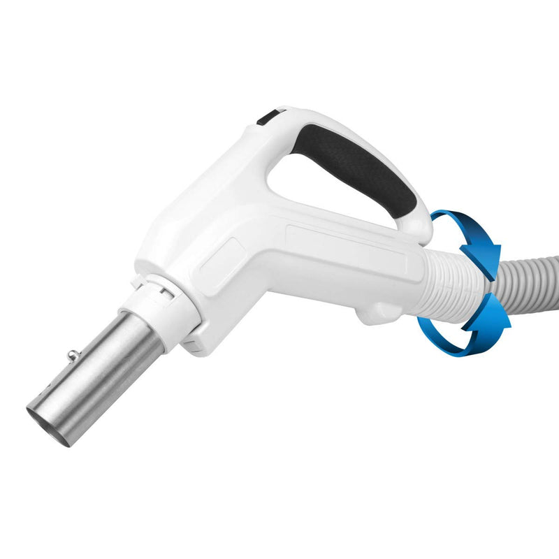 ZVac Universal Central Vacuum Hose - 30FT Pigtail High Voltage Electric Hose - Crush Proof Tube - Ergonomic Swivel Handle - Compatible with Beam, Nutone, Electrolux, Hayden & More - White