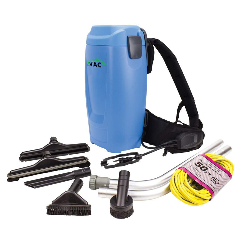 ZVac Backpack Vacuum Cleaner Commercial Grade ZBV-2 1.5 Gal. HEPA Filtration with Complete Attachment Tool Set, 50&