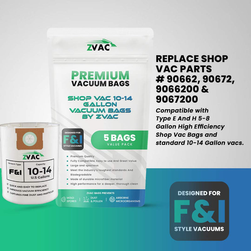 ZVac Shop-Vac Type F Replacement Vacuum Cleaner Paper Bags Compatible with Shop-Vac Part 