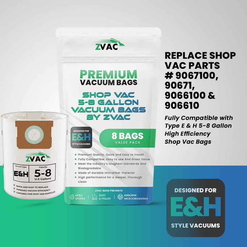 ZVac Replacement Shop-Vac Vaccuum Bags Compatible with Shop-Vac Part 