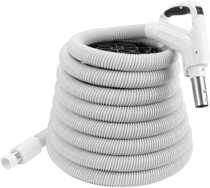 ZVac Universal Central Vacuum Hose - 30FT Standard Low Voltage Electric Hose with On/Off Button - Ergonomic Gas Pump Swivel Handle - Compatible with Most 1-3/8" (35mm) Central Vacuum Cleaner Fittings - USED