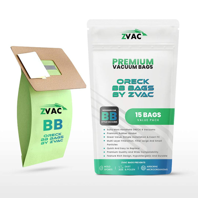ZVac Replacement for Oreck Buster B Vacuum Bags - 15 Pack Heavy-Duty Cardboard Set - Compatible with Oreck BB Part 