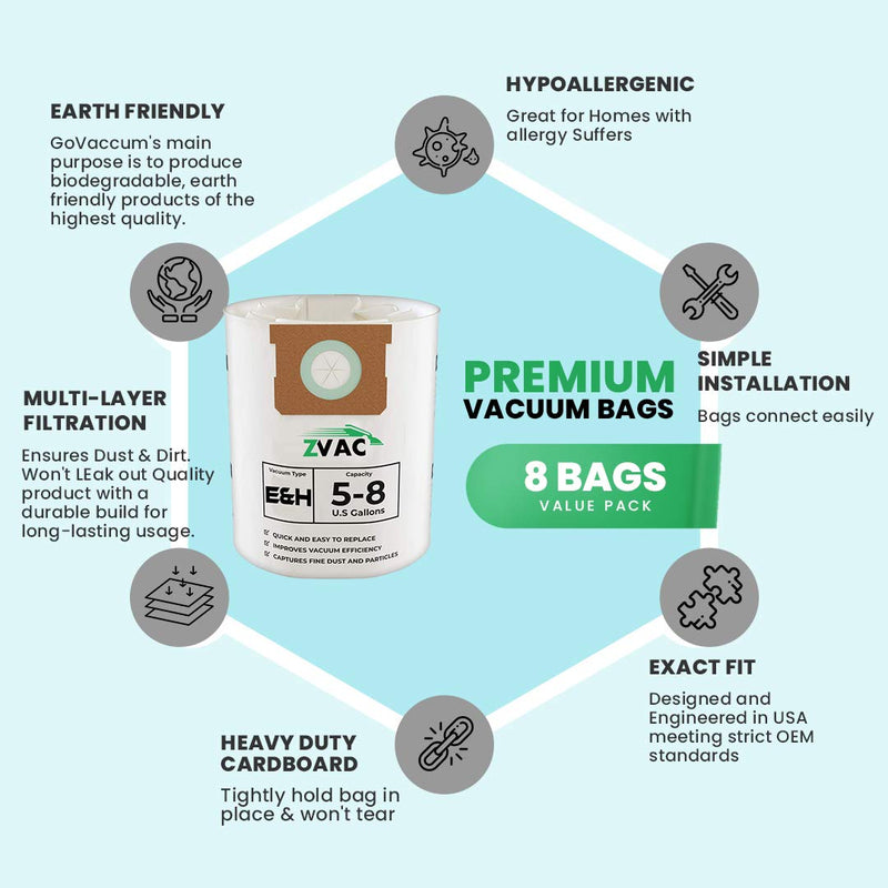 ZVac Replacement Shop-Vac Vaccuum Bags Compatible with Shop-Vac Part 