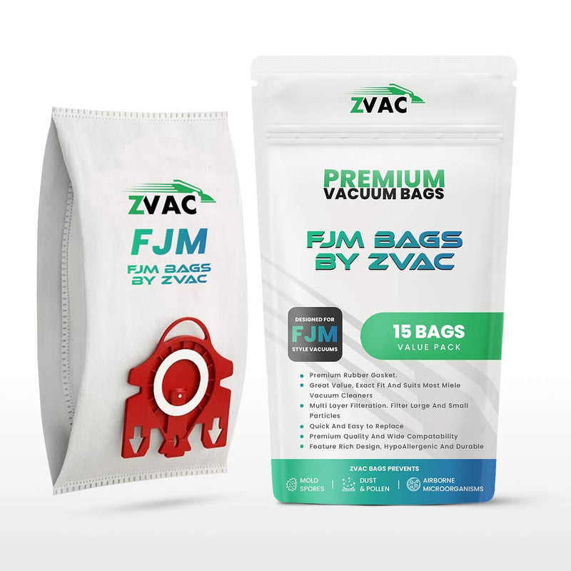 ZVac Replacement for Miele FJM Vacuum Cleaner Bags - Compatible with Miele S241-S256i, S290-S291, S300i-S399, S500-S578, S700-S758, S4000, S6000, Compact C1, C2 - Miele FJM Type 