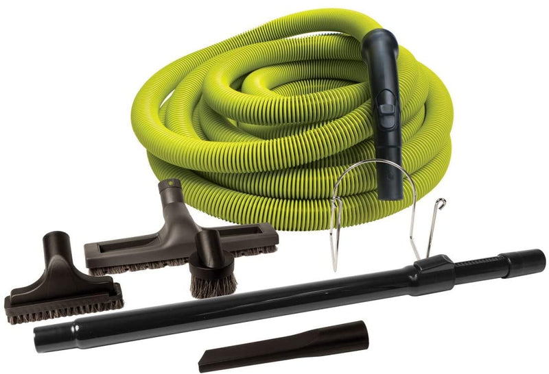 ZVac Universal Central Vacuum Deluxe Accessory Kit for Central Vacuum Systems with 50ft Standard Crush-Proof Hose & Metal Wand for Garage Units & Work Stations - Lime