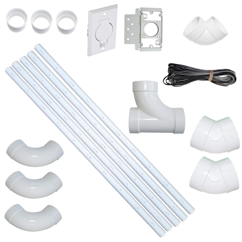 ZVac Central Vacuum Pipe & Inlet Installation Kit with 25 Feet of Pipes & Wires Pre-Packaged with Wall Plates, Elbows, Brackets, Couplers & Sweep Ts Compatible with Most Central Vacuum