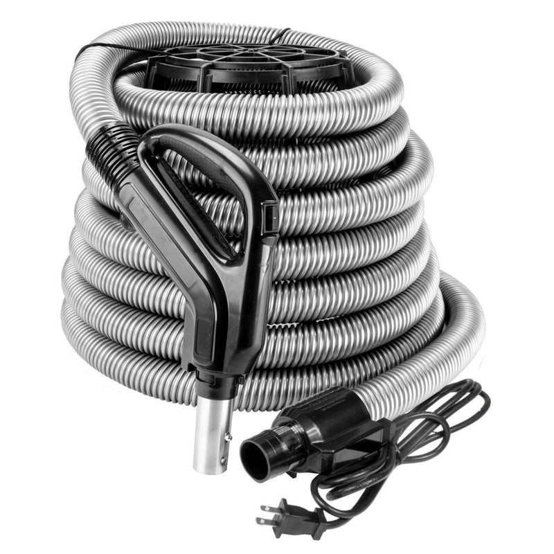 ZVac Universal Central Vacuum Hose - 30FT Pigtail High Voltage Electric Hose with On/Off Button - Crush Proof Tube - Ergonomic Swivel Handle - Compatible with Beam, Nutone, Electrolux, Hayden & More