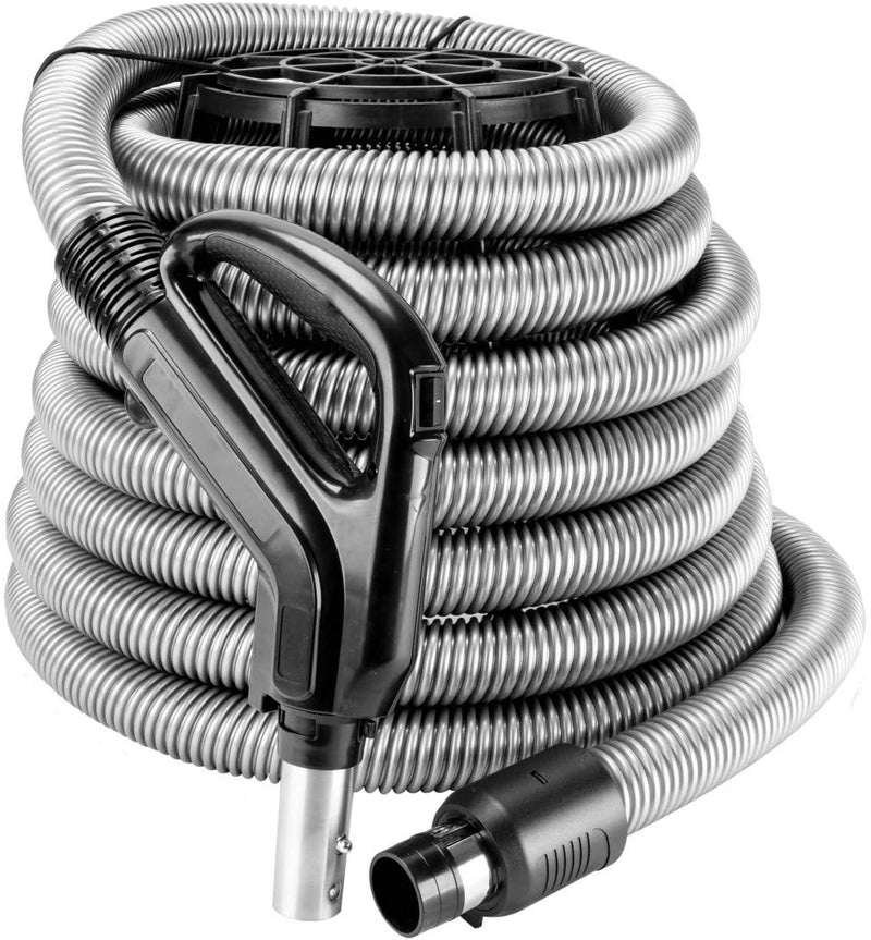 ZVac Universal Central Vacuum Hose - 30FT Standard Low Voltage Electric Hose with On/Off Button - Ergonomic Gas Pump Swivel Handle - Compatible with Most 1-3/8" (35mm) Central Vacuum Cleaner Fittings - USED