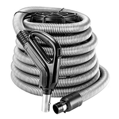 ZVac Universal Central Vacuum Hose - 30FT Direct Connect Low Voltage Electric Hose with On/Off Button - Ergonomic Swivel Handle - Compatible with Beam, Nutone, Electrolux, Hayden & More - Silver