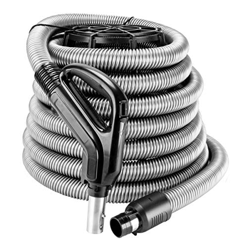 ZVac Universal Central Vacuum Hose - 30FT Direct Connect Low Voltage Electric Hose with On/Off Button - Ergonomic Swivel Handle - Compatible with Beam, Nutone, Electrolux, Hayden & More - Silver