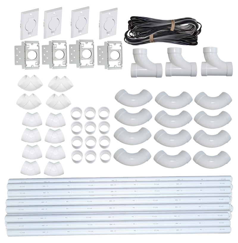 ZVac Central Vacuum Pipe & Inlet Installation Kit with 100 Feet of Pipes & Wires Pre-Packaged with Wall Plates, Elbows, Brackets, Couplers & Sweep Ts Compatible with Most Central Vacuum