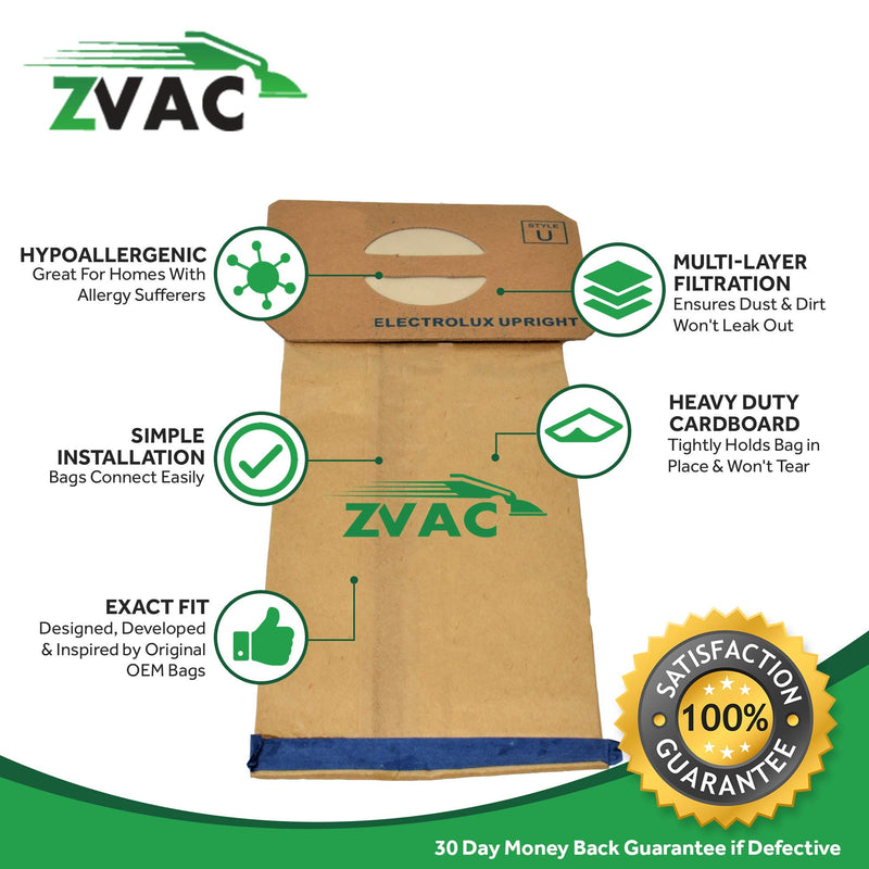 ZVac 15Pk Compatible Vacuum Bags Replacement for Electrolux Style U Vacuum Bags. Replaces Parts