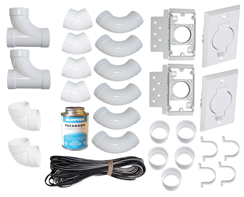 ZVac Universal Central Vacuum 2 Inlet Installation Kit Pre-Packaged with Wall Plates, Elbows, Brackets, Couplers, Sweep Ts, Pipe Straps Compatible with Central Vacuum Systems NuTone, Beam & More