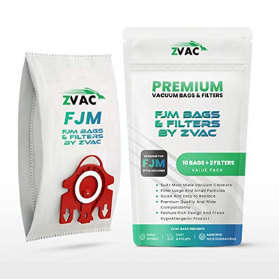 ZVac FJM Miele Replacement Vacuum Bags - 10-Piece Micro-Filtration, Multi-Ply Type Bag Set - 4 HEPA-Style Media Filters - Air-Cleaning Efficiency, Snug Fit, Stay Sealed - Quick and Easy Connection