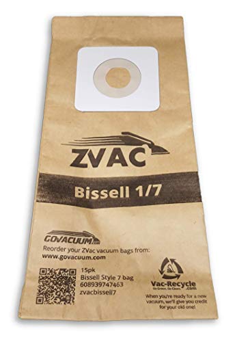 ZVac 15Pk Compatible Vacuum Bags Replacement for Bissell Style 1 and 7 Upright Vacuum Bags. Replaces Parts#30861, 3086, 32120, 32071 Fits: 3522 Series, 3545, 3550 Series, 3554 Series and Samsung 5000 : ZVac