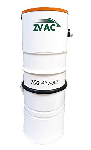 ZVac Central Vacuum System with 700 Air watts 26.5 L Tank Capacity Power Unit Vac - Powerful Quiet 2-Fan Motor for 10,000 Sq. Foot Homes Model ZCVS-1 Central Vac Bagged/Bagless Cleaner - White