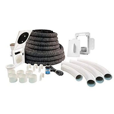 Hide-A-Hose ZVac Central Vacuum Hose System Installation Kit with 50' ft Retractable Central Vacuum Hose with Couplings, Elbows, Inlet Valve : ZVac