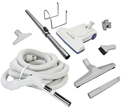 ZVac Central Vacuum Universal Kit - 30' (9 m) Hose - Turbocat Air Nozzle - Floor Brush - Dusting Brush - Upholstery Brush - Crevice Tool - Telescopic Wand - Hose and Tools Hangers - Grey