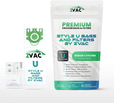 10 ZVac Miele Type U Vacuum Cleaner Replacement Bags with 1 Motor Filter & 1 Air Clean Filter : ZVac