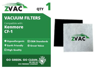 ZVac Kenmore CF1 Sears Progressive Allergen Foam Filters; Fits Kenmore Progressive & Whispertone; Replaces Kenmore Part # CF1, CF-1, 20-86883, 86883, 2086883