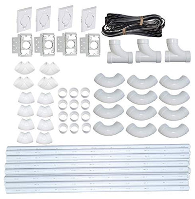 ZVac Central Vacuum Pipe & Inlet Installation Kit with 100 Feet of Pipes & Wires Pre-Packaged with Wall Plates, Elbows, Brackets, Couplers & Sweep Ts Compatible with Central Vacuum NuTone, Beam & More