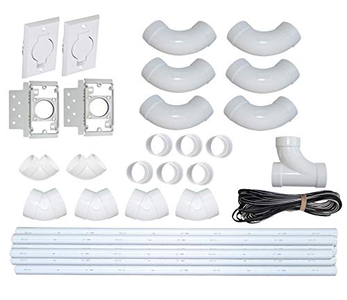 ZVac Central Vacuum Pipe & Inlet Installation Kit with 50 Feet of Pipes & Wires Pre-Packaged with Wall Plates, Elbows, Brackets, Couplers & Sweep Ts Compatible with Central Vacuum NuTone, Beam & More